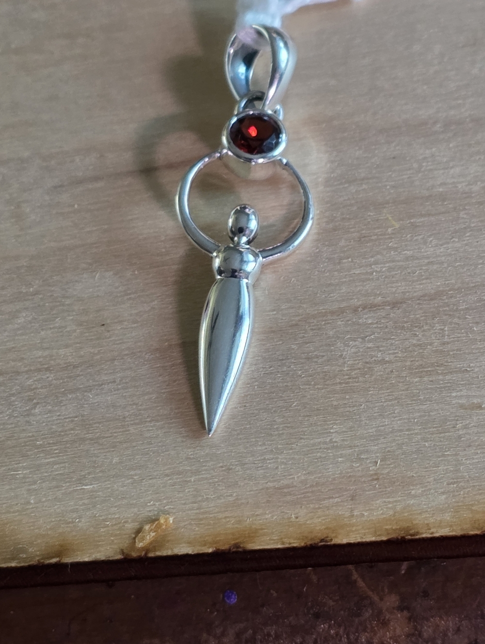 Sterling Silver Goddess Pendant with Red Garnet Gemstone